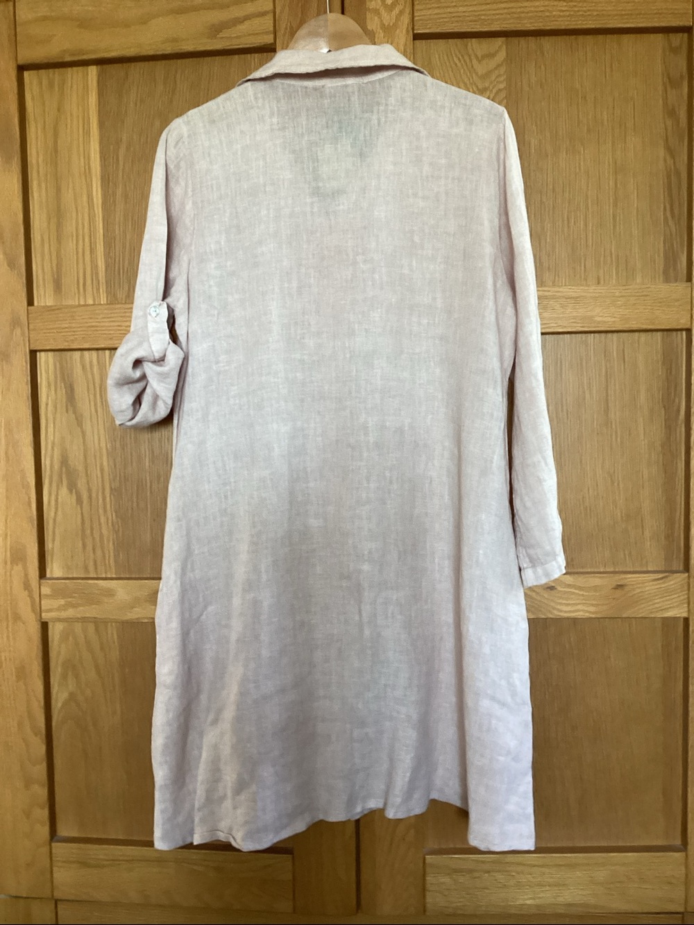Ella Light Pink Button-Front Linen Shirt Dress - Picture 3 of 5